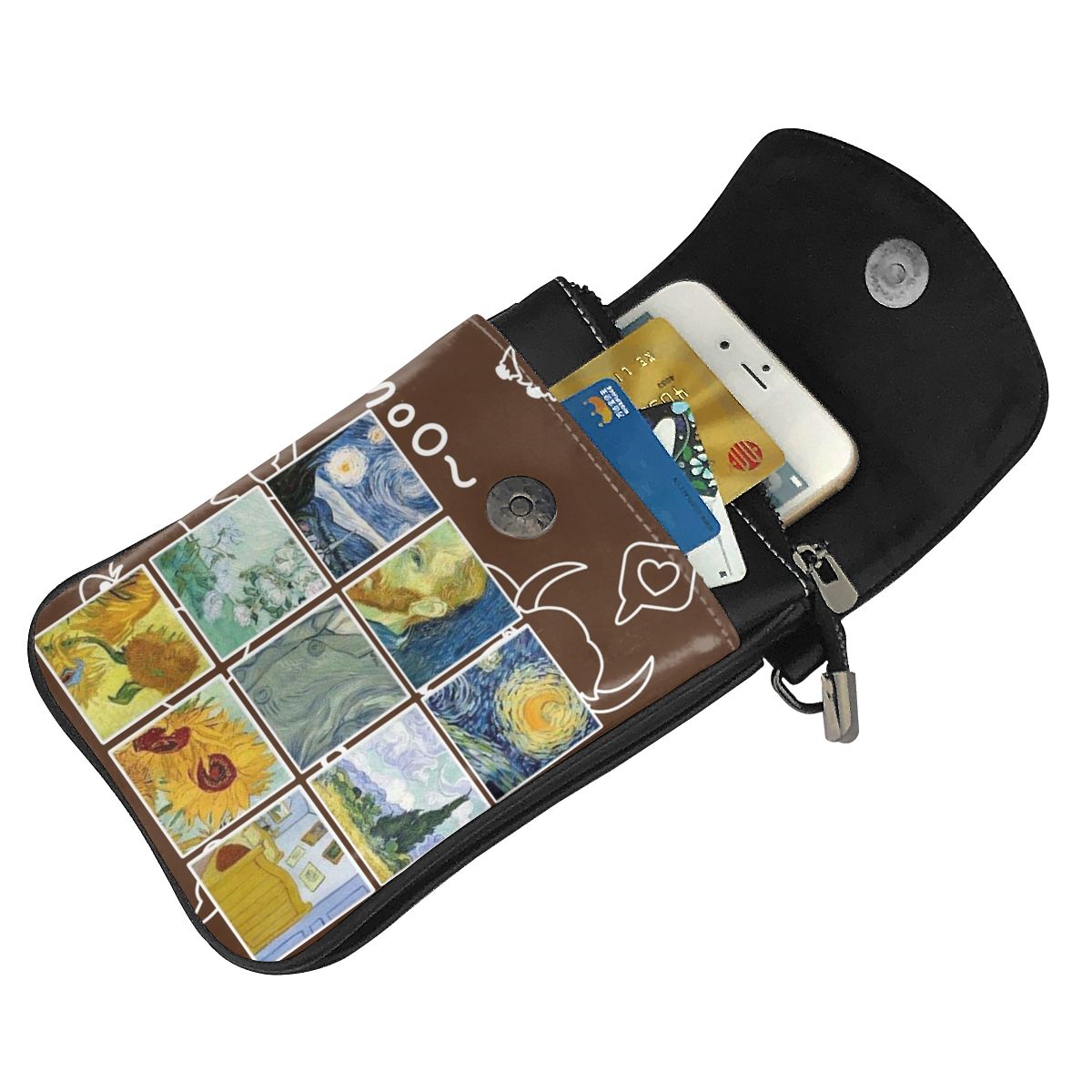 Personality Van Gogh Graphic Shoulder Bags for Women 2021 Leather Strap Casual Small Cell Phone Bag Soft PU Crossbody Handbags