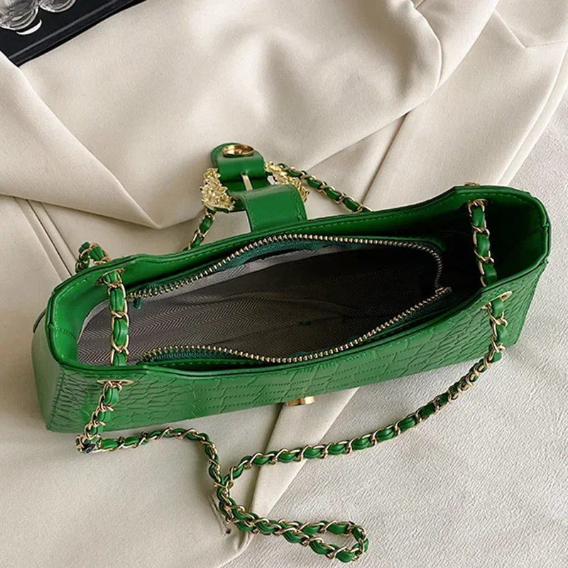 2024 Luxury Women's Chic Underarm Bags New Fashion Crocodile Pattern Chain Shoulder Bags Handbags Clutch Blue Green Armpit Bags