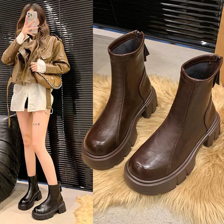 Minimalist Front Lace-up Combat Boots 5Cm Chunky Heel Platform Women Boots British Style Thick Sole Increase Height Casual Boots R241107