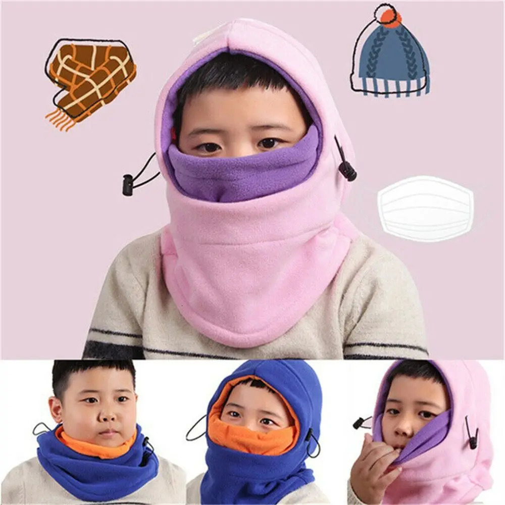 1pc Thermal Neck Warm Full Face Ski Mask Hood Cap Kids Winter Fleece Balaclava Hat Boys Girls Children Cap 241107