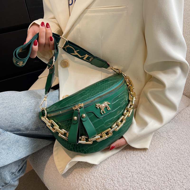 Thick Chain Women's Waist Bag Fanny Pack Fashion Shoulder Crossbody Chest Bags Female Belt Bag Crocodile Shoulder Bag