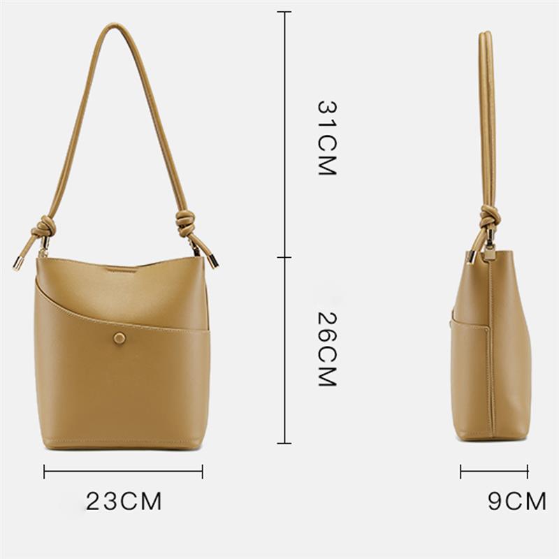 2021 New Fashion PU Leather Women Bucket Bag Vintage Messenger Bag Retro Shoulder Bag Simple Crossbody Bag With Silk Scarf