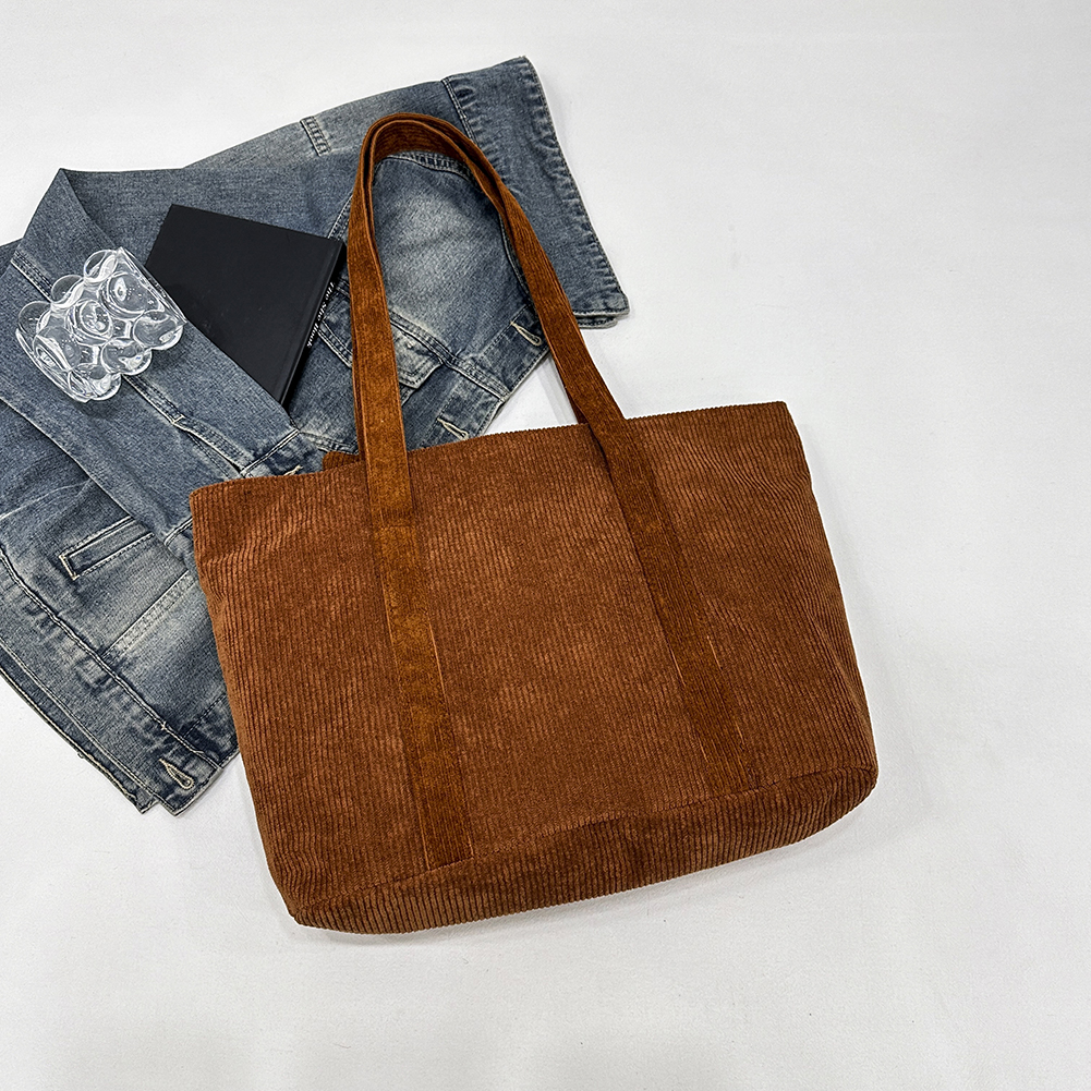 Women Corduroy Tote Bag Casual Fashion Hobo Bag Large Capacity Zipper Shoulder Bag Versatile with Purse Winter Commuting Bag