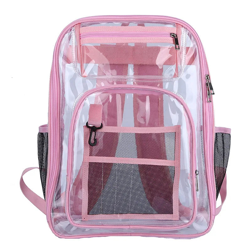 Korean transparent PVC backpack with large capacity waterproof zipper multi beach mens school bag casual womens travel bag 241106