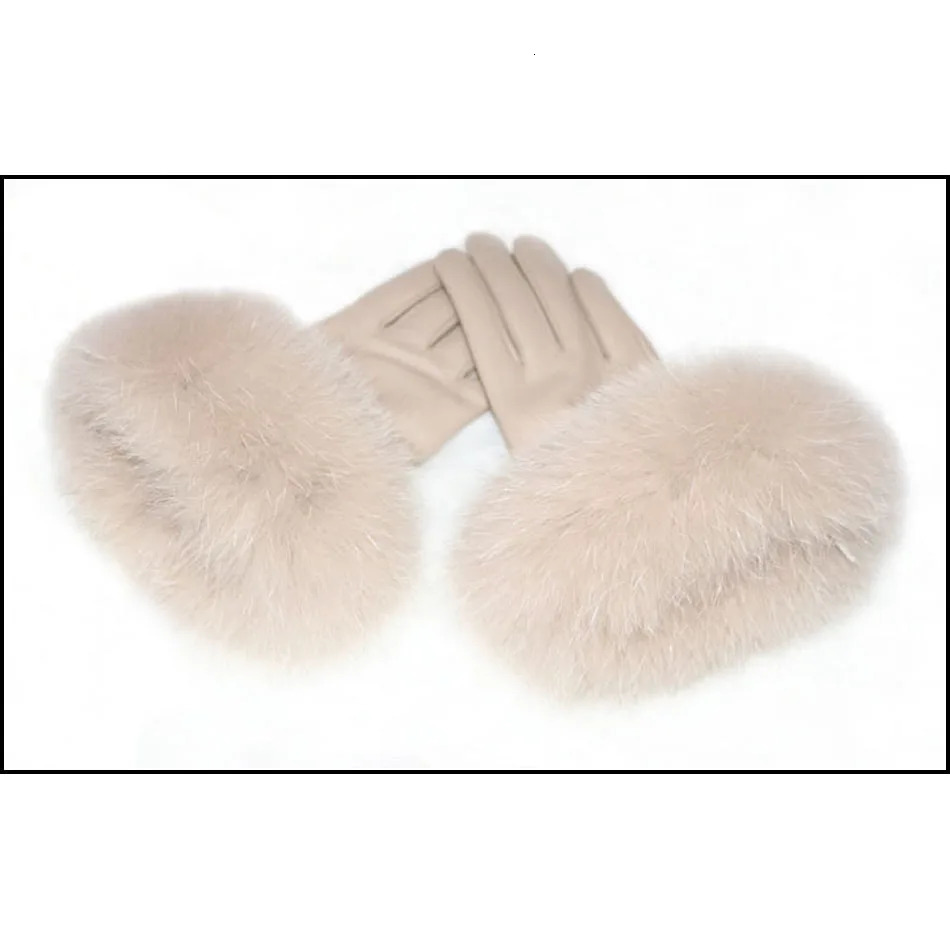 color womens leather sheepskin gloves for winter warmth thick touch screen high-end fox fur gloves fashionable and 241106