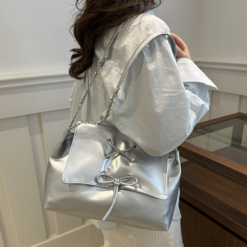 Women PU Leather Handbag Large Capacity Bow Flap Shoulder Bag Stylish Messenger Bag Chic Hobo Bag for Party Vacation