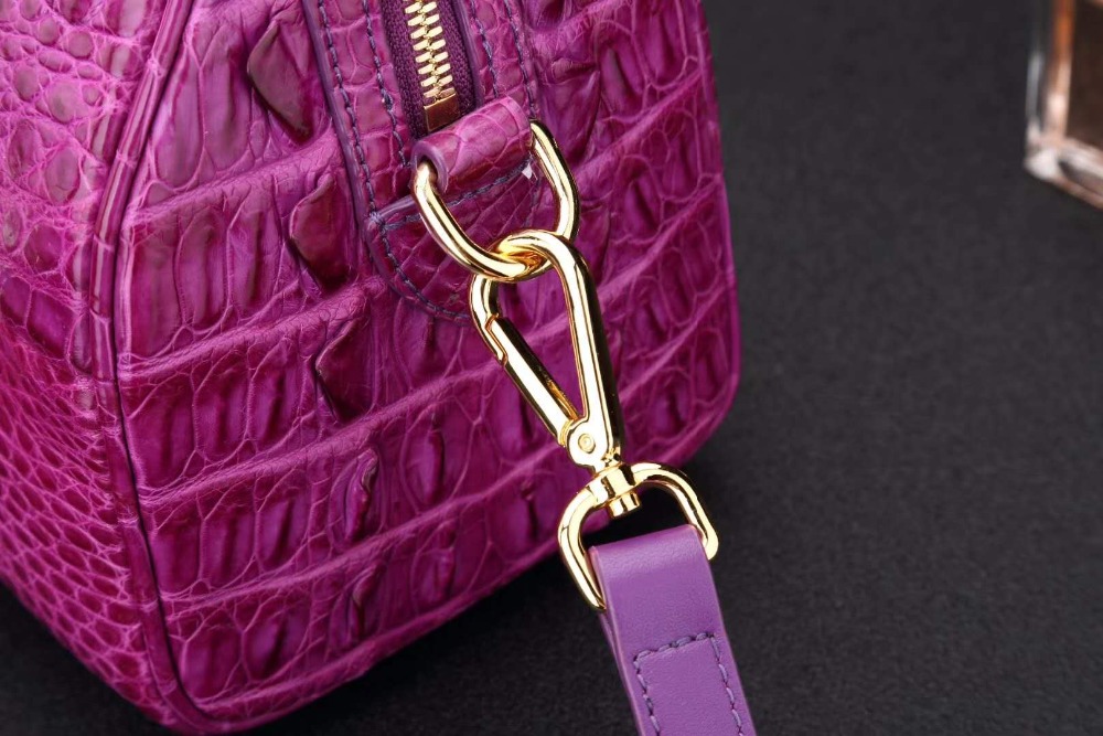 New production purple color 100% genuine crocodile skin leather women shoulder bag alligator head skin women tote cross body bag