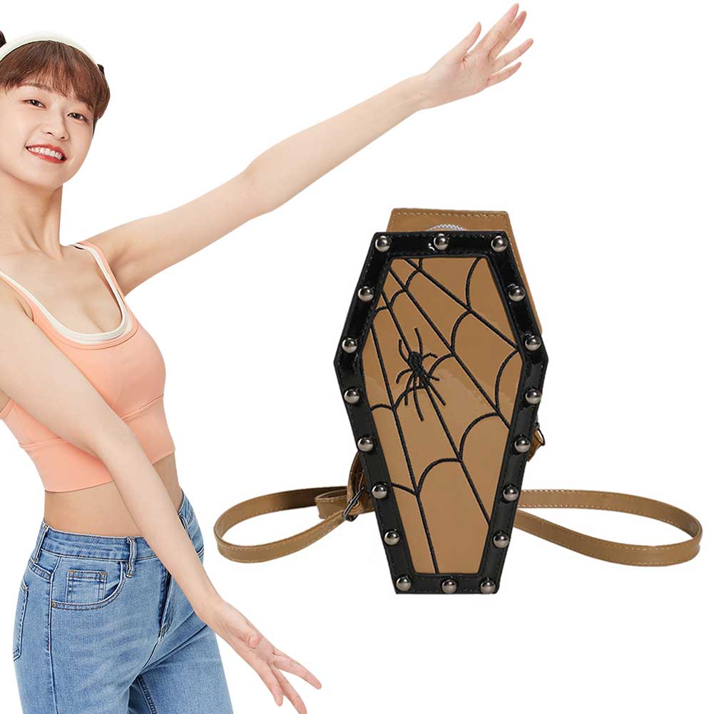 Women Coffin Satchel Purse Gothic Strap Adjustable Spider Coffin Bag Y2K Mobile Phone Bag Halloween Sling Purse
