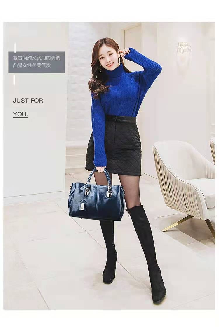 Oil wax leather new European and American Boston female bag shoulder bag female soft leather big bag