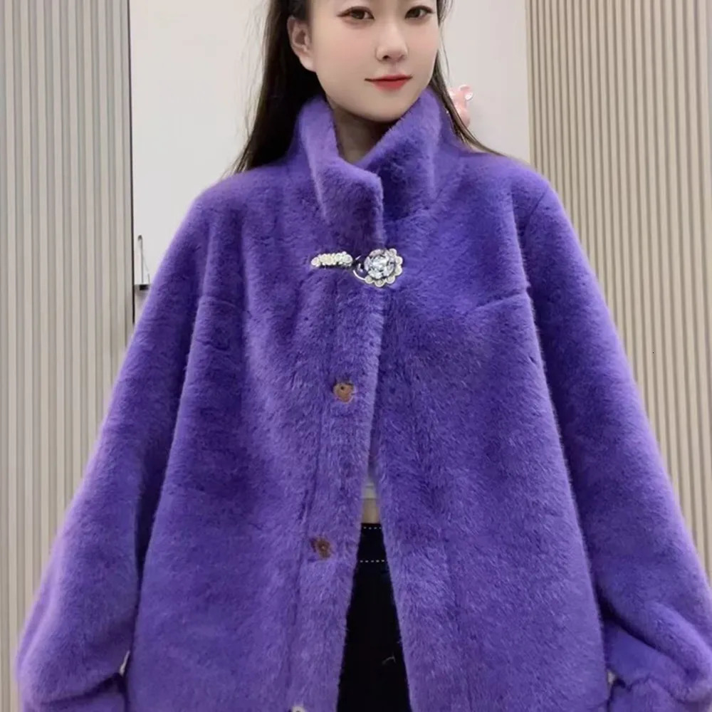 Womens mink coat single chest jacket thick and warm womens clothing high quality O-neck winter 241107