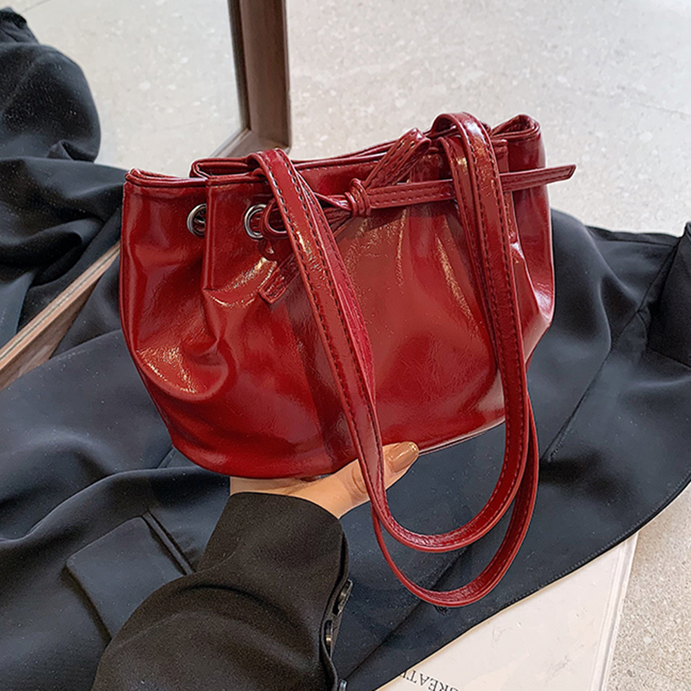 Women Simple Tote Purse Large Capacity PU Bow Underarm Bag Stylish Armpit Bag Solid Color Simple Bucket Tote for Party Vacation