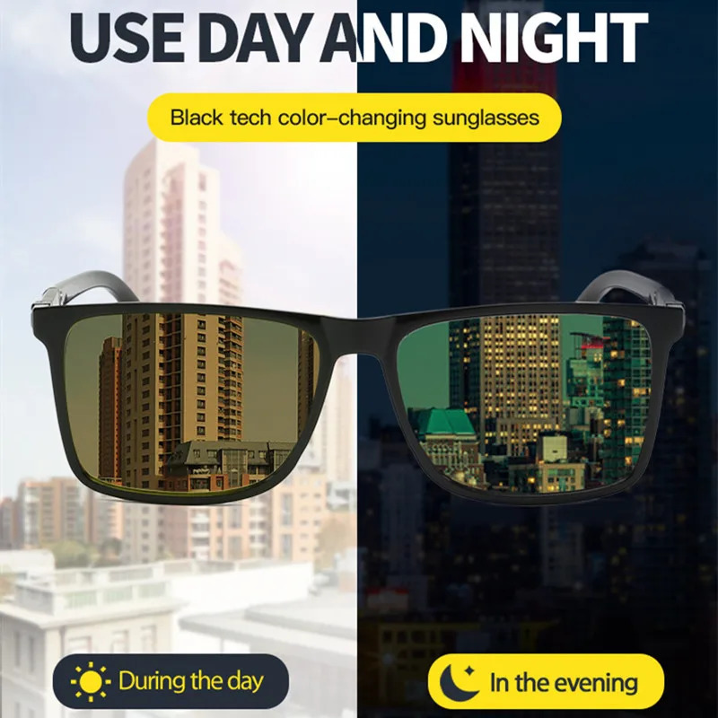 Square Sunglasses Polarized Driving Pochromic Daytime Night Vision Goggles Womens UV400 Mens Sunglasses S8851 241106