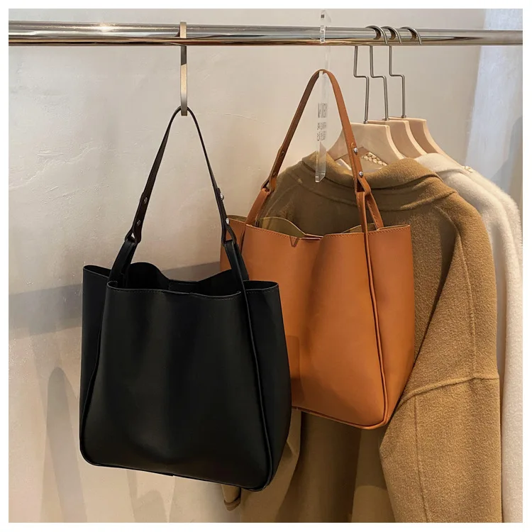 New Casual Women Shoulder Bag PU Leather Tote Handbag Female Shopping Bags Soft Leather Lady Purse Bags High Capacity Totes
