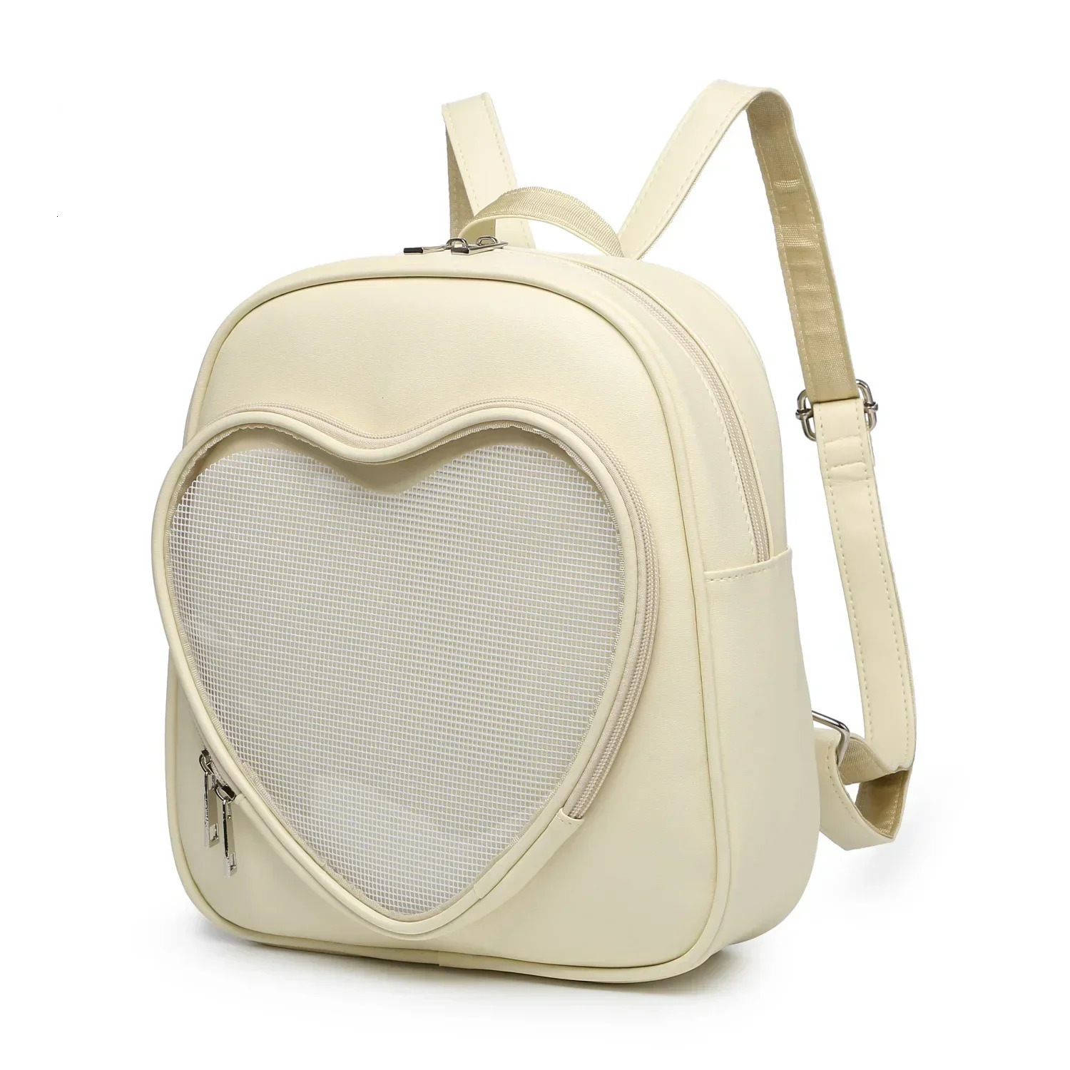 Japanese JK Uniform Transparent Heart Shaped Aesthetic Sweet Girl Ita Bag Fashion Pu Leather Womens Simple Backpack Itabag 241107