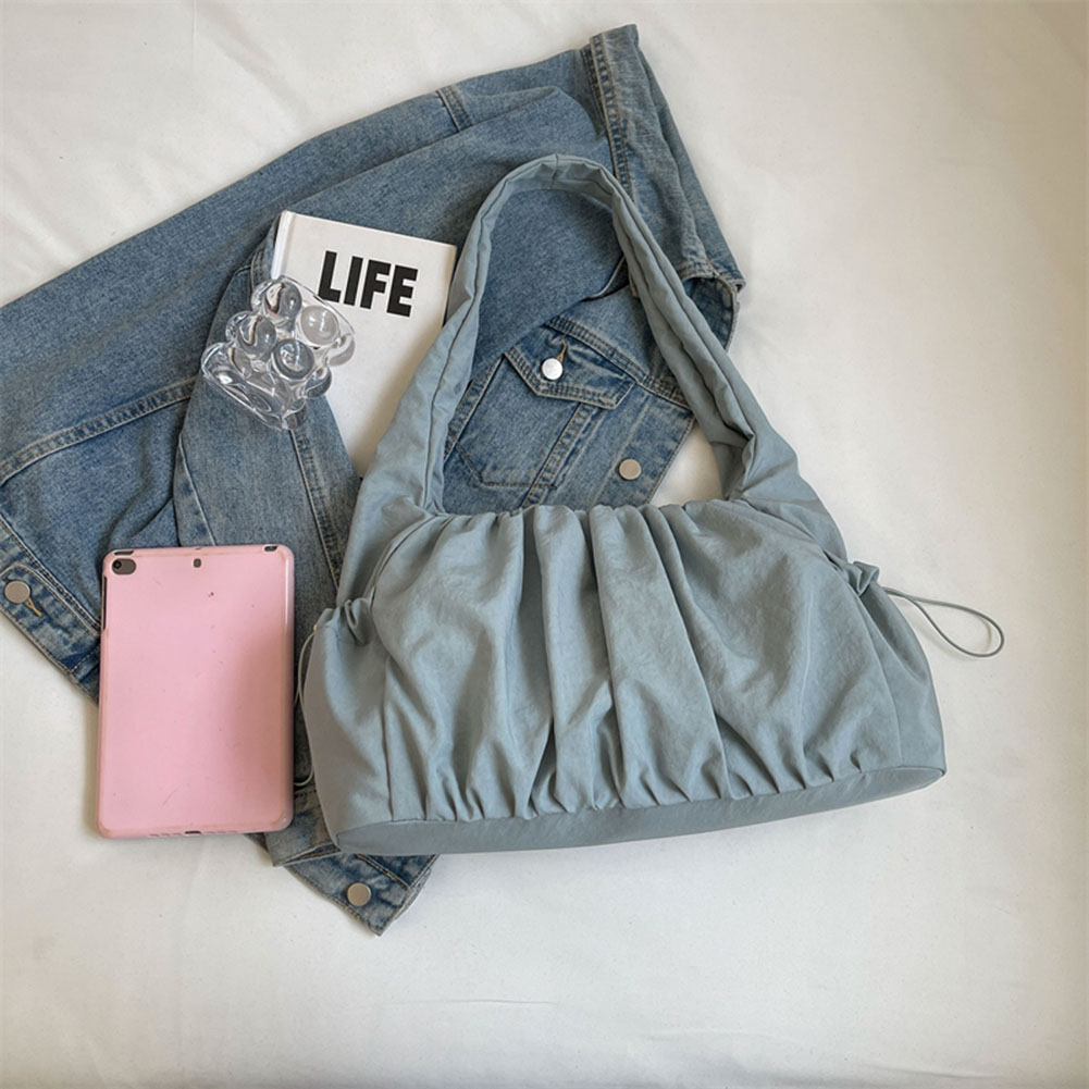Women Casual Handbag Large Capacity Cloud Pleated Shoulder Bag Chic Hobo Bag Solid Color Armpit Bag Travel Bucket Bag for Women