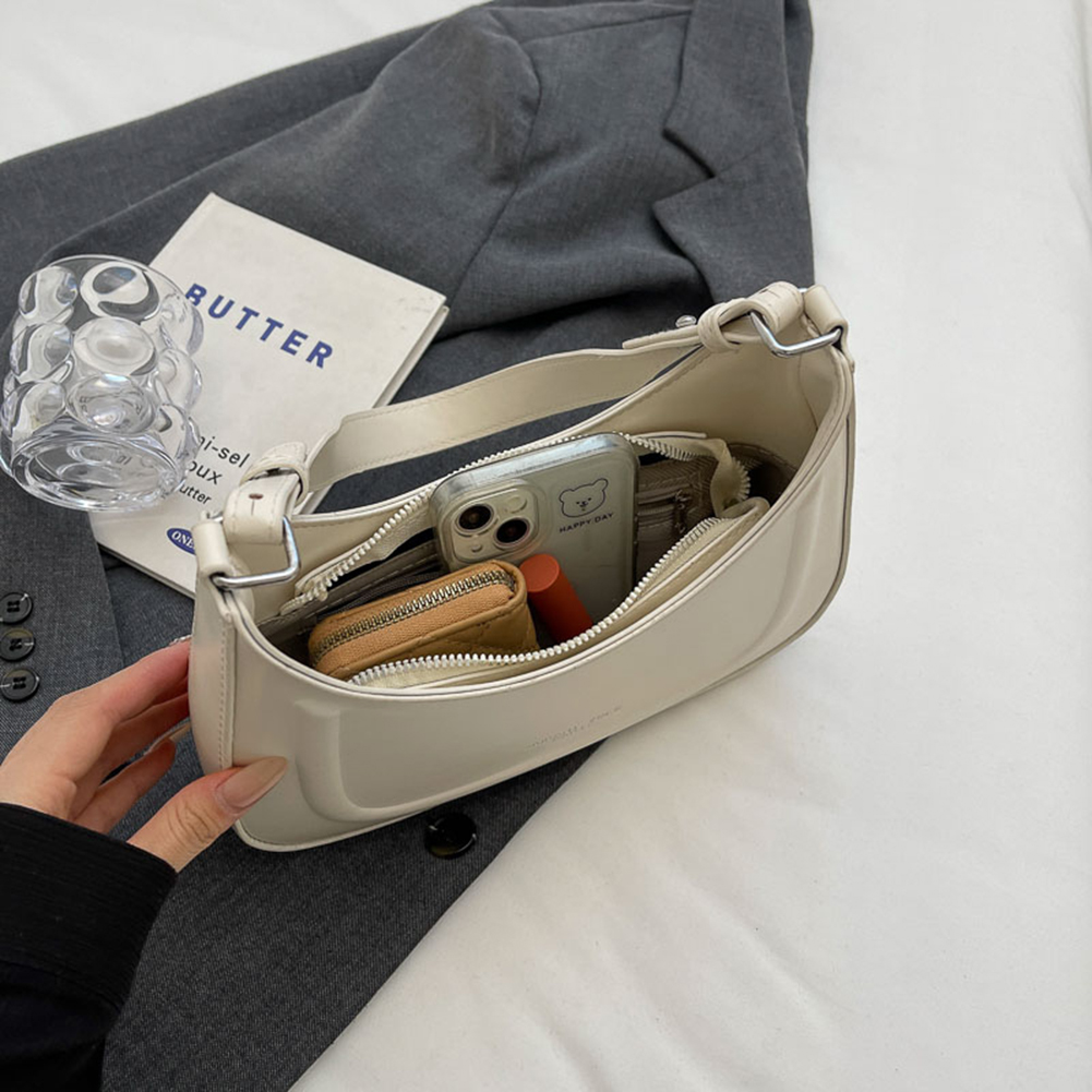 Women Fashion Crossbody Bag Adjustable Strap PU Crescent Underarm Bag Simple Messenger Bag Ladies Large Capacity for Travel