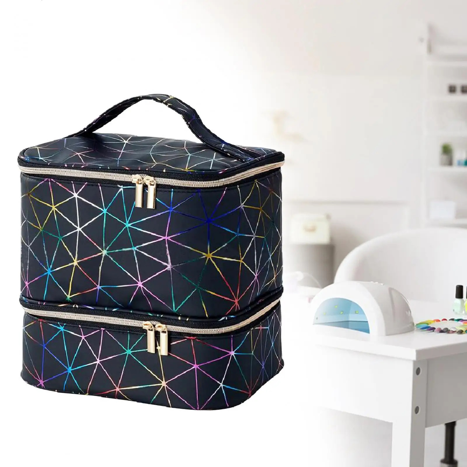 Double deck carrying case PU storage bag portable nail polish organizer box for cosmetics nail lamps gel nails nail polish kit 241106