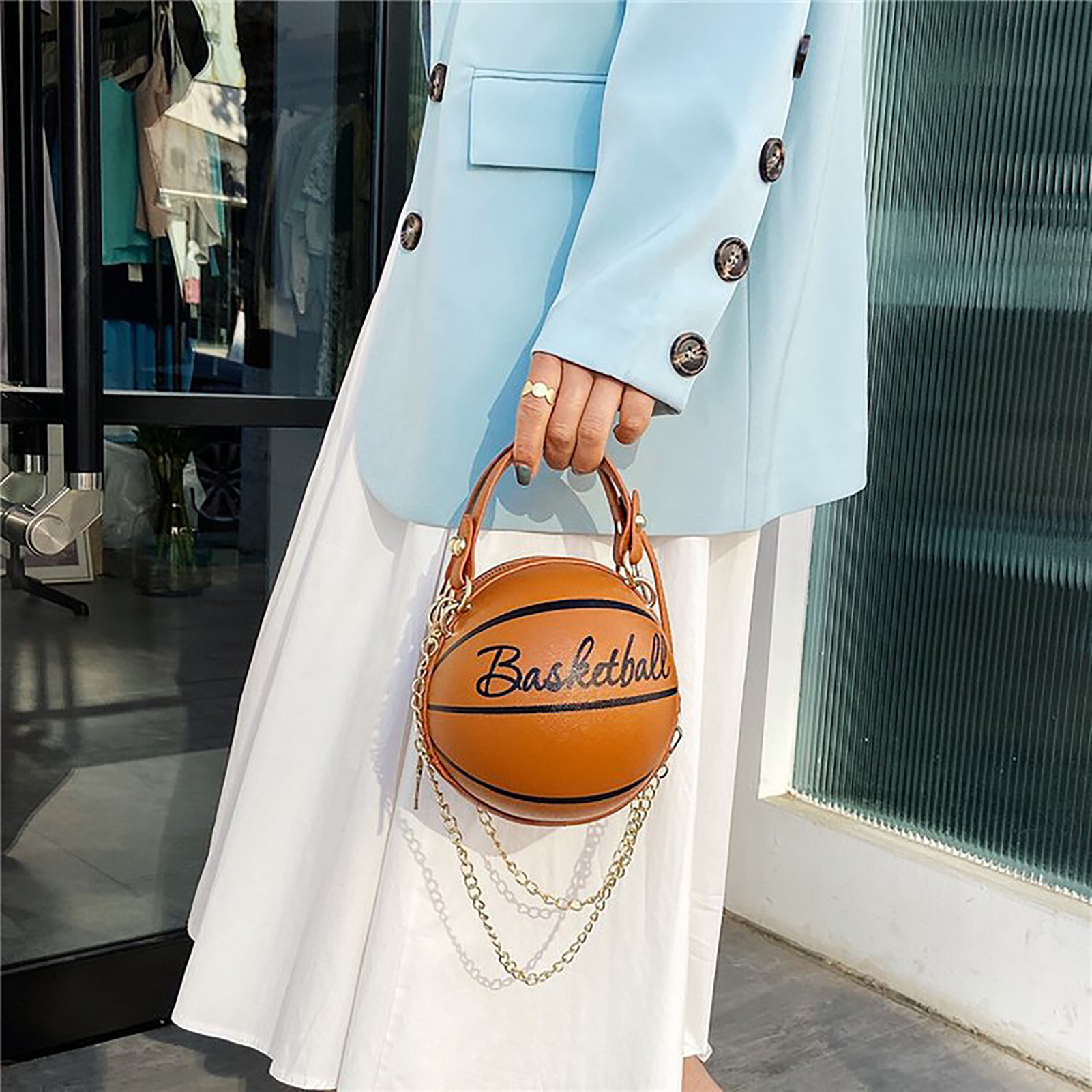 Women Ball Handbag Round Basketball Football Party Dress Faux Leather Crossbody Girls Coin Purse Shoulder Bag