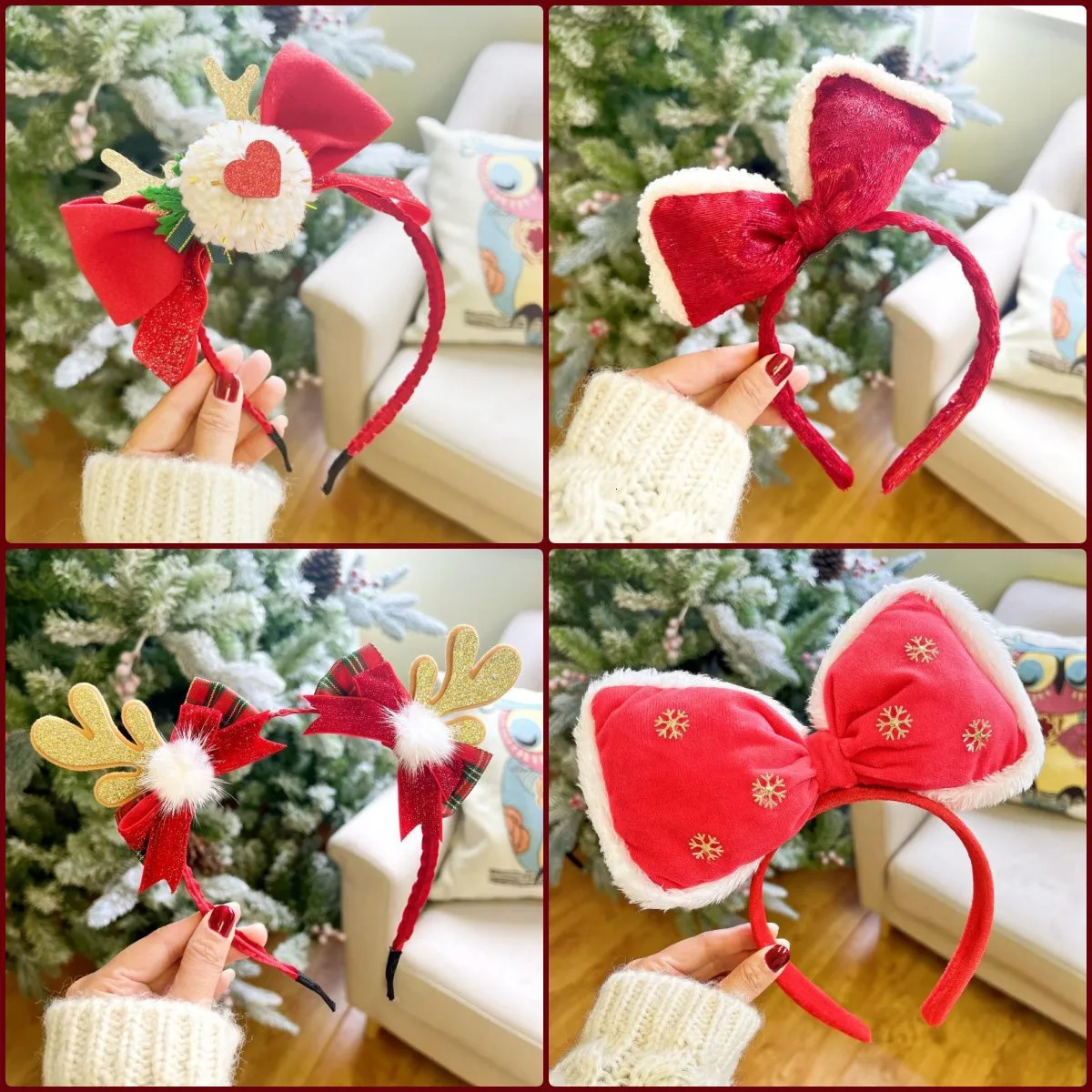 1Pc Christmas Hairband Hair Accessories Deer Horn Bow Headwear Festival Sweet and Cute Headband 241107