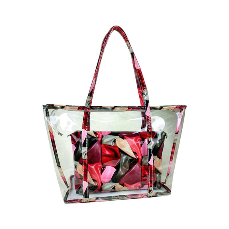 Fashion Portable Printed Shoulder Beach Bag Womens Shoulder Bag Fashion See Through Tote Bag Shoulder Purse With Inner Purse