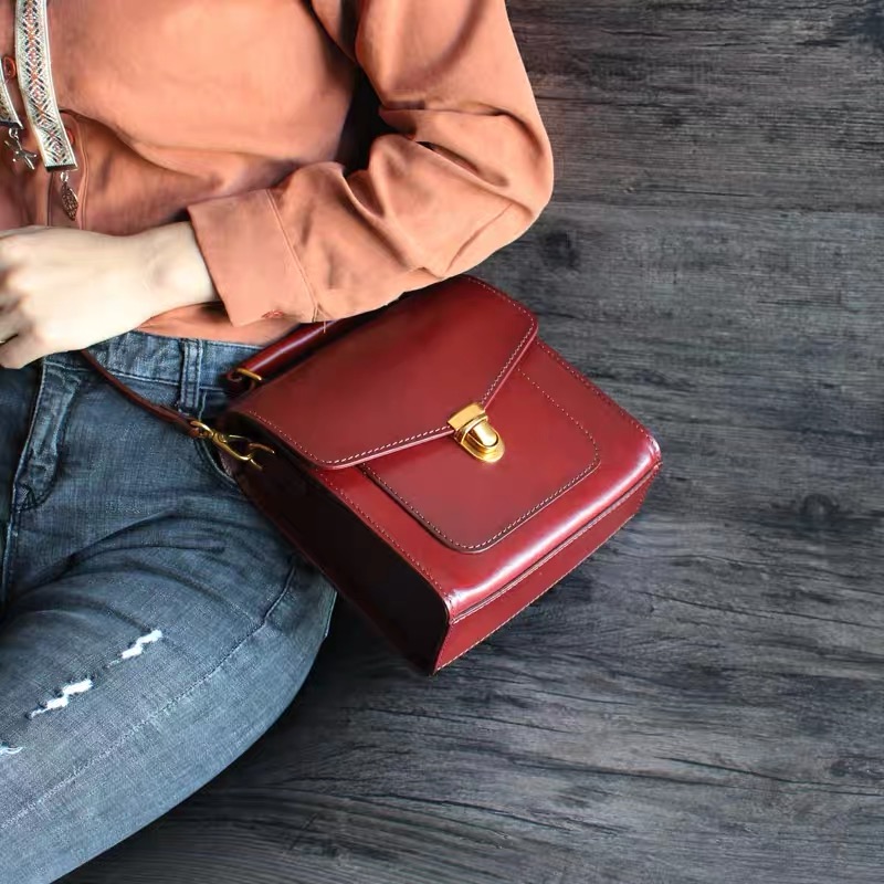 Preppy Style Handmade Genuine Leather Female Mini Handbag Women's Satchels Bag Authentic Cowskin Lady Small Cross Shoulder Bag
