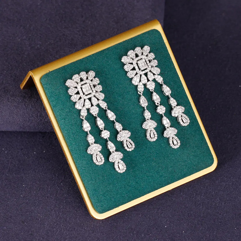 Trend Double Row Pearl Tassel Necklace Earrings 4-piece Womens Wedding Party Full Zircon Dubai Bridal Jewelry Set Gift 241106