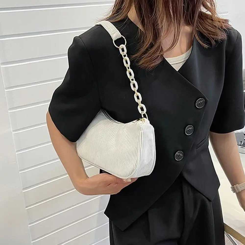 Fashion Vintage Handbags Women Autumn Winter Corduroy Underarm Bag Zipper Shoulder Small Bags Female Soft Casual Clutch Handbag Y250303