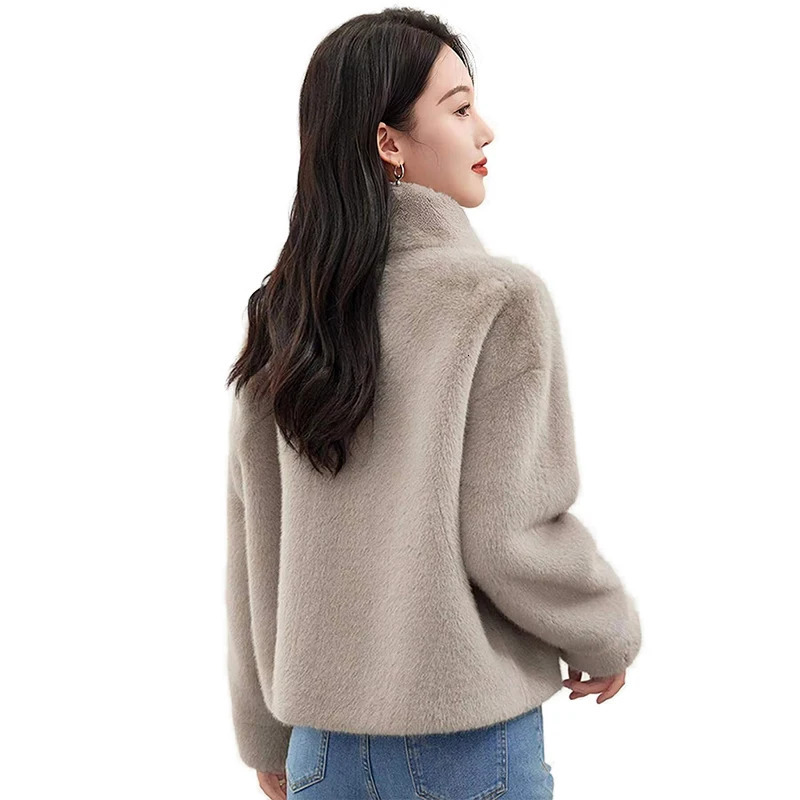 Womens faux mink jacket faux fur coat womens clothing high-end faux mink coat fashionable coat Abrigos 241107