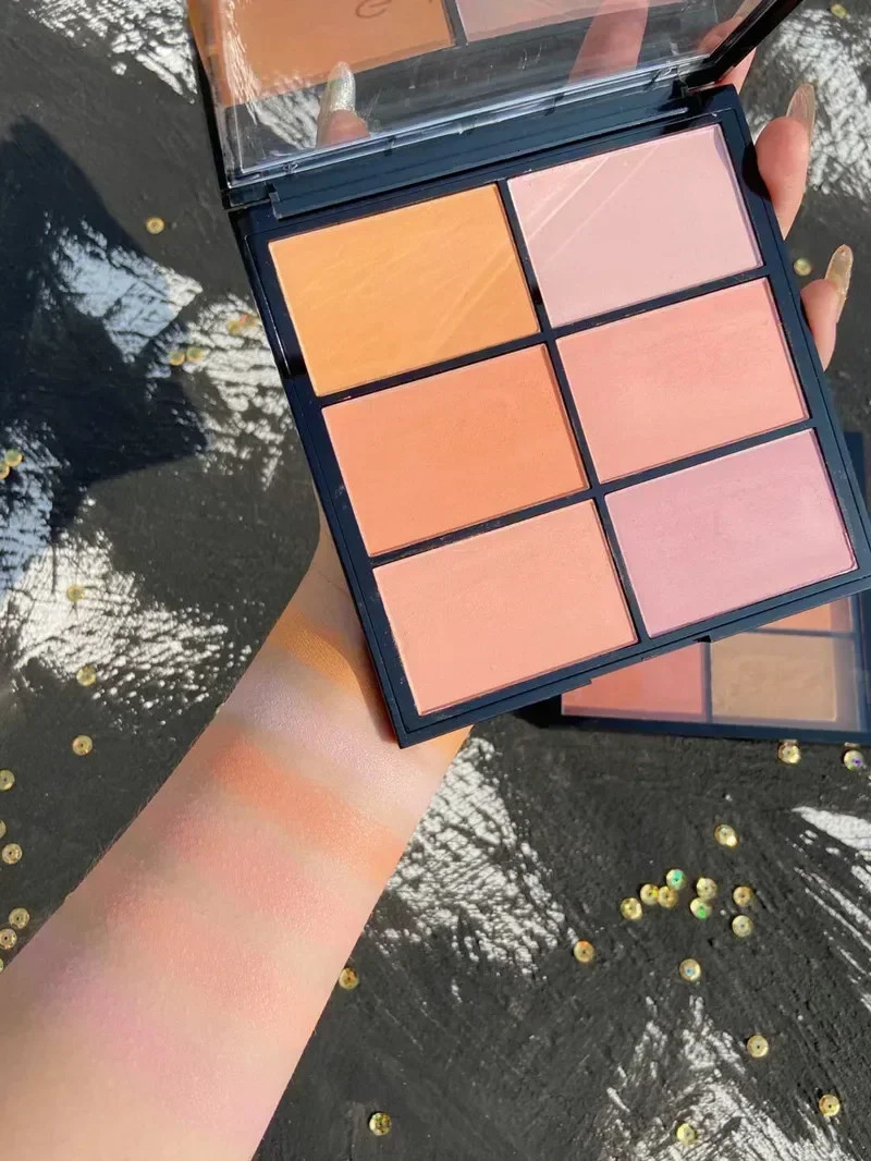 Guicami six color powder blusher board shadow almond orange nude makeup natural powder blusher palette focus powder blusher face 241107
