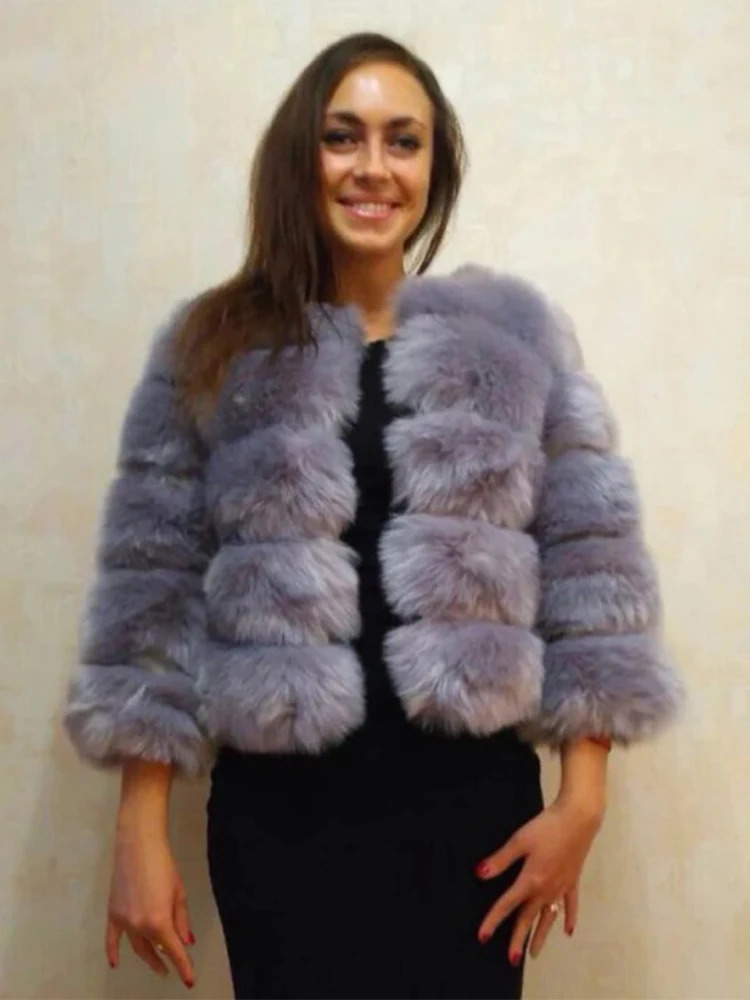 Elegant faux mink short jacket womens O-neck crop long sleeved faux fox fluffy womens jacket winter womens jacket 241107