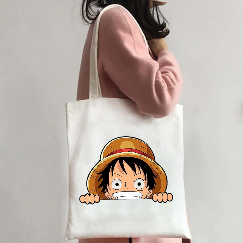 Anime One Piece Monkey Cute Luffy Zoro Tote Bags Shopping Canvas Bag Large Capacity Beach Bag Reusable Shopper Handbags