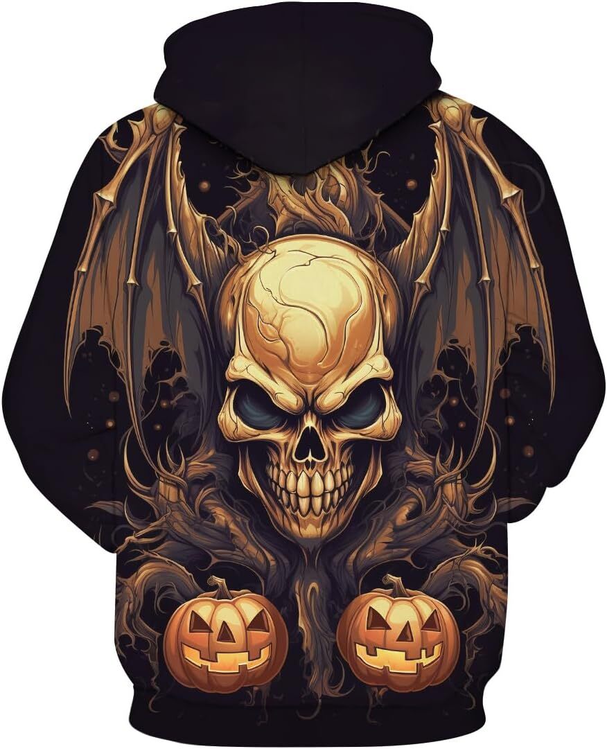 Hoodie for Mens Womens Mens Halloween Novelty Hoodies Pumpkin Skull Printed Pullover Shirt Casual Long Sleeve Sweatshirt Graphic Trendy skull pattern