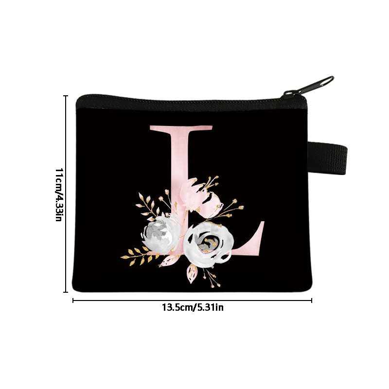 Simple Coin Purse Fashion Letter Flower Print Small Square Bag Go Out Shopping Convenient Handheld Wallet Card Bag