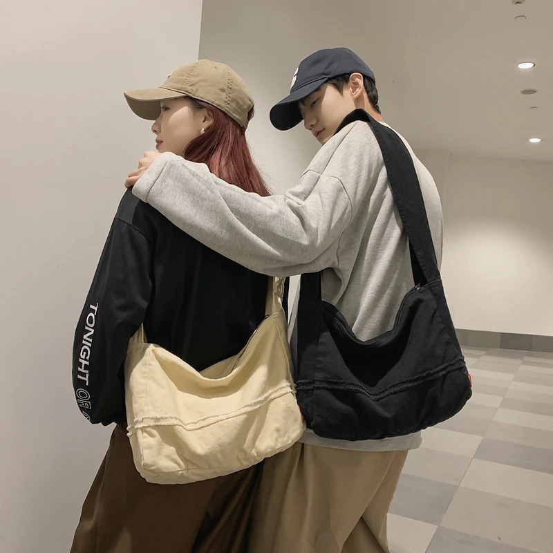 HOCODO Fashion Womens Messenger Bag Large Capacity Shopping Bag Neutral Canvas Student Shoulder Bag Solid Color Womens Handbag 241106