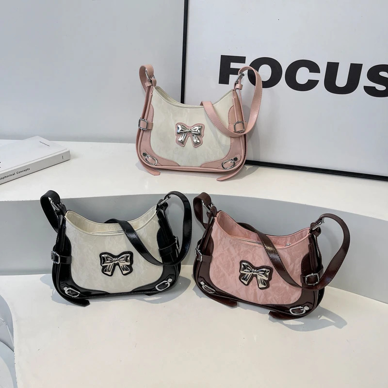 LEFTSIDE Bow Sweet Small Cross Body Bag for Women Trend Fashion PU Leather Shoulder Bag for Women Y2K Handbags and Wallets 241106