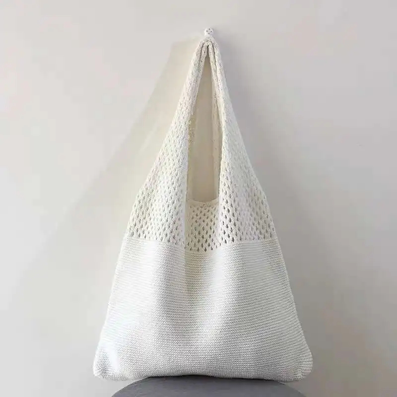 Retro Hollow Woven Shoulder Bag Womens Large Capacity Wool Handbags Winter Soft Armpit Bag Shopping Tote Bolsa