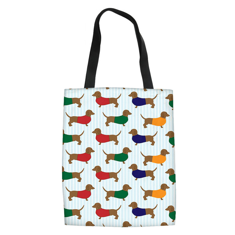 Women Shopping Tote Bag Cute Cartoon Dog Cat Fish Print Shoulder Canvas Bags Causal Travel Storage Bag Students Book Bags