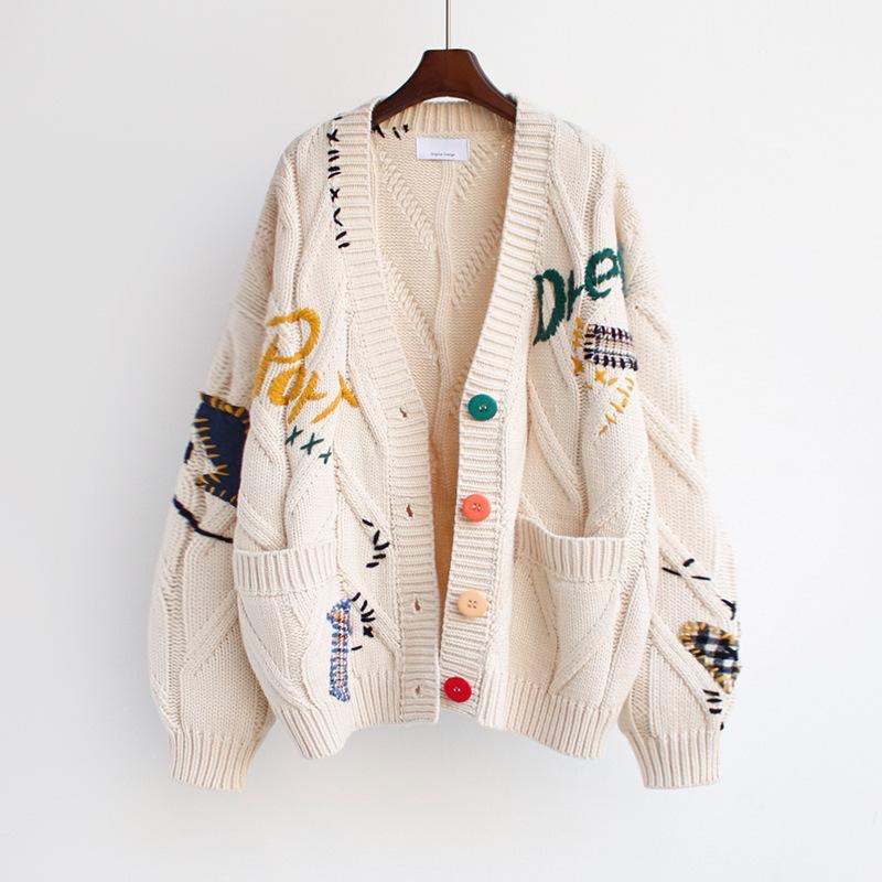 2025 Women's Knitted Long Sleeved Front Designer Cardigan V-neck Button Embroidered Wool Blend Knit Sweater Jacket Short Jacket