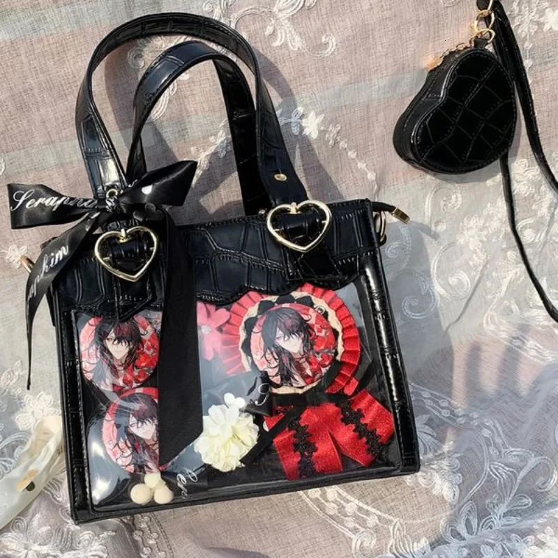 JIAERDI Gothic Heart shaped Mini Handbag for Womens Japan Transparent Lolita Handbag for Womens Fairy Core Red Messenger Bag 241106
