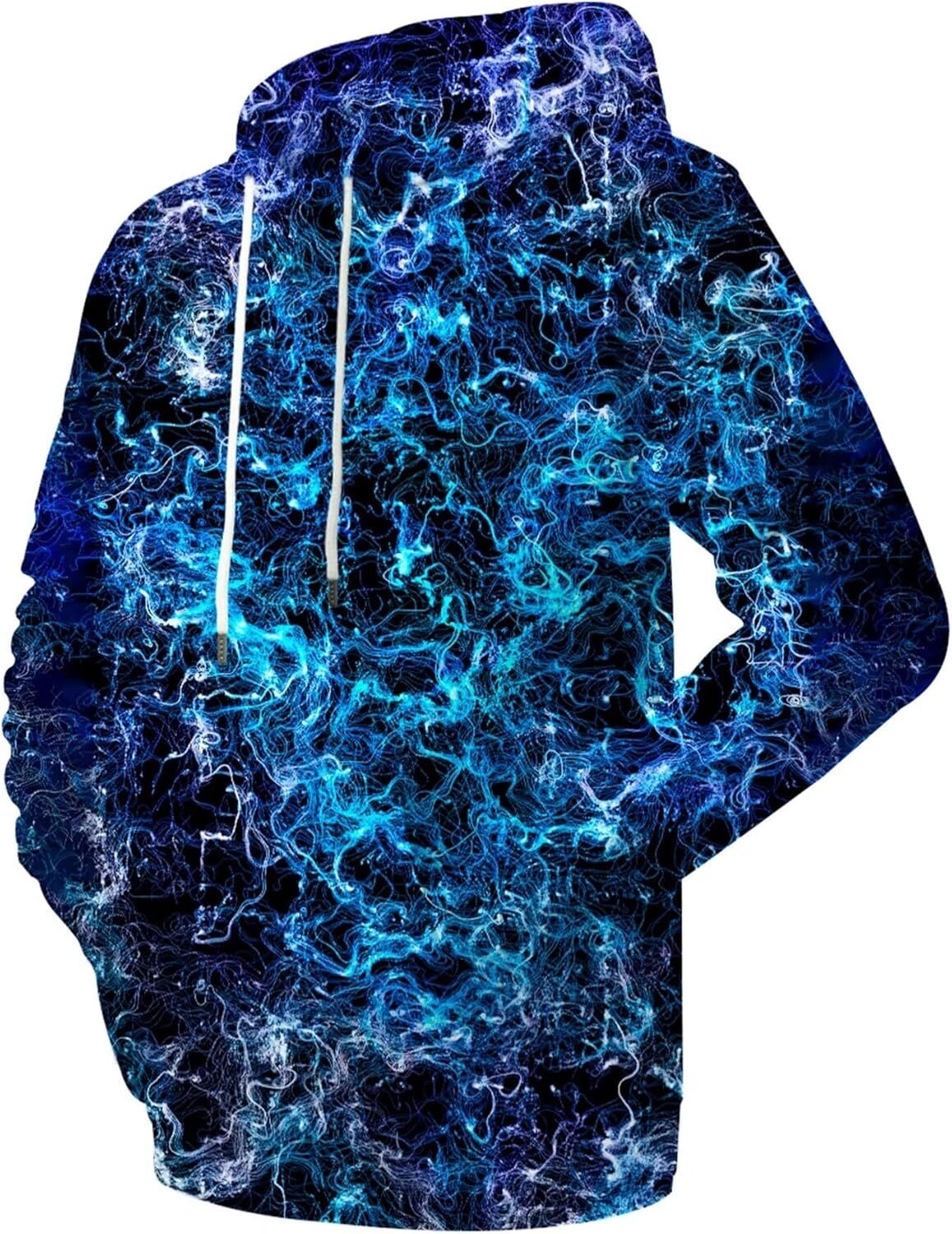 Hoodie for Mens Womens Unisex Graphic Print Hoodies 3D Colorful Novelty Design Long Sleeve Sweaters with Pocket Graphic Cool blue starry sky pattern