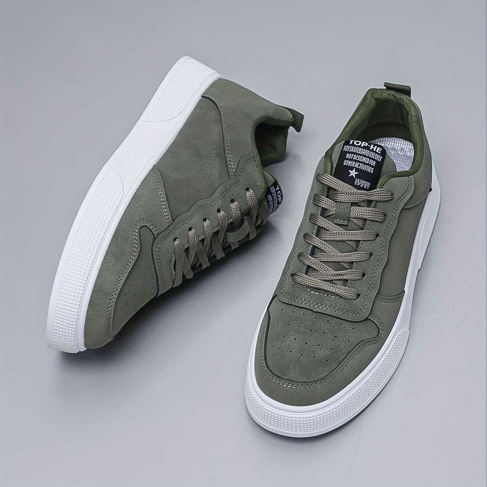 Top Men's Solid Colour Skateboard Shoes, Non Slip Casual Lace Up Sneakers For Outdoor Activities .