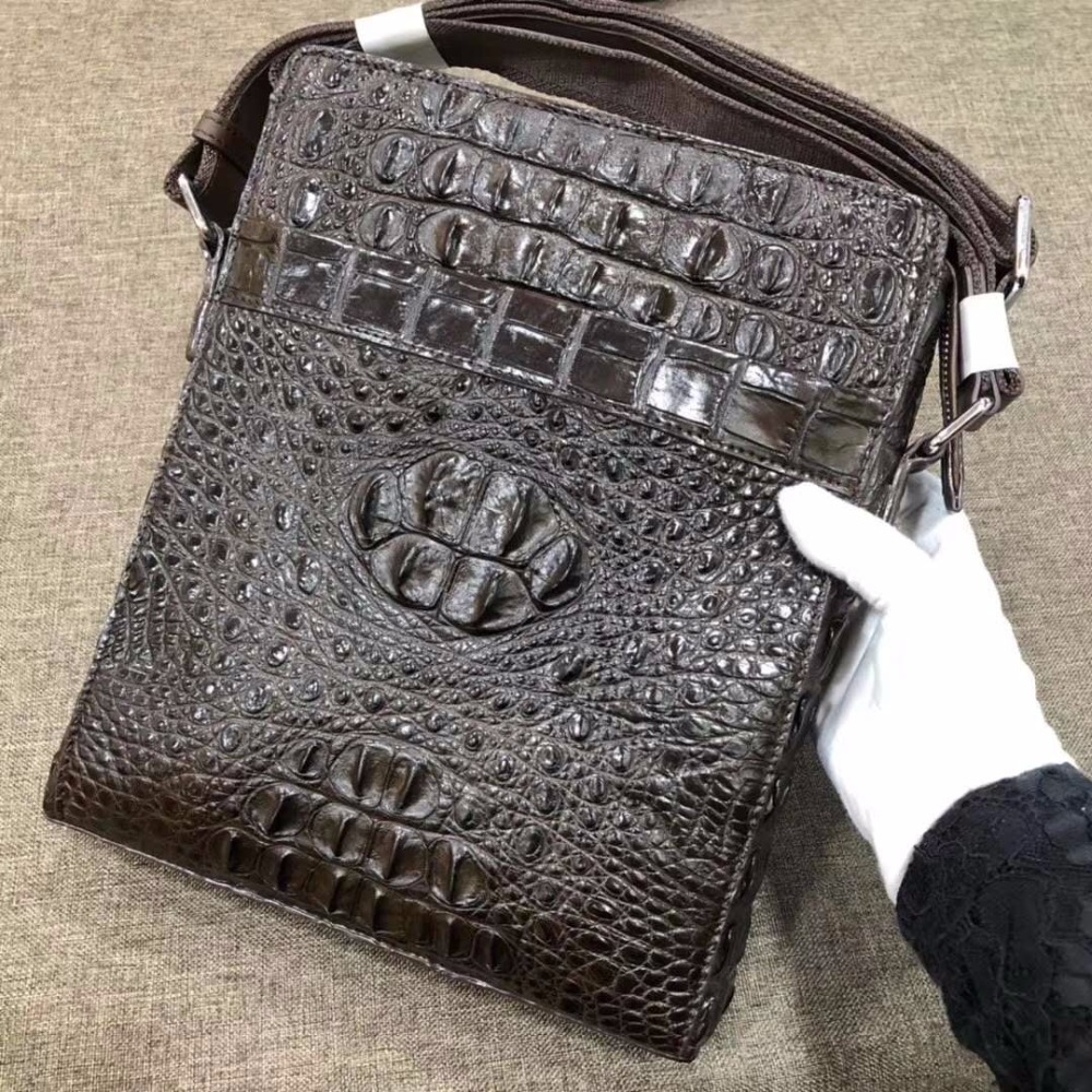 100% genuine crocodile leather head skin small size shoulder bag cross body bag for men black brown color free ship