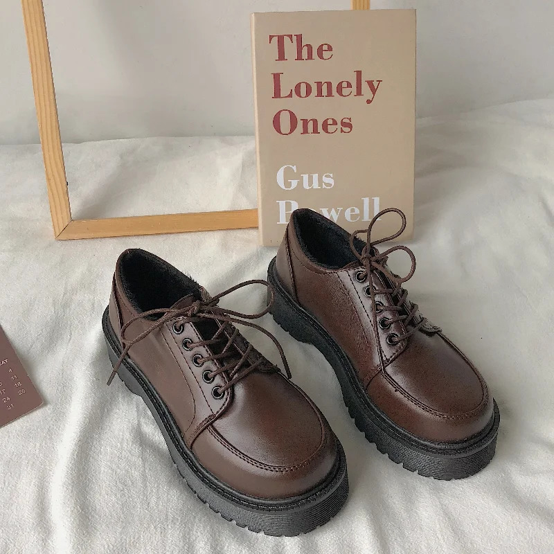 Platform Leather Shoes Womens Casual Boat Shoes Retro Oxford Shoes Spring/Summer Fashion Lace Up JK Uniform Flat Shoes 241106