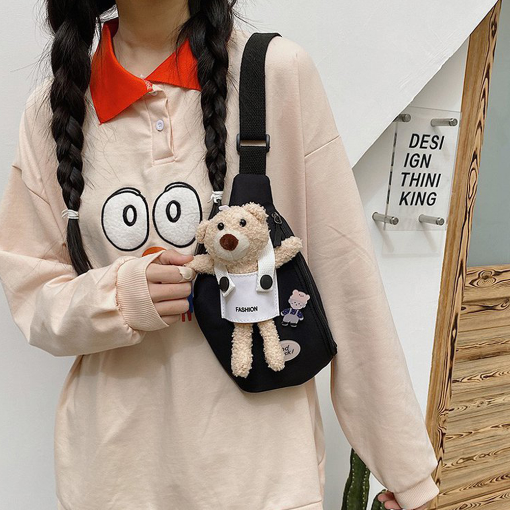Creative Canvas Cute Doll Bear Messenger Bag Girls Phone Purse Organizer Crossbody Shoulder Bags Autumn Ladies Bag For Female