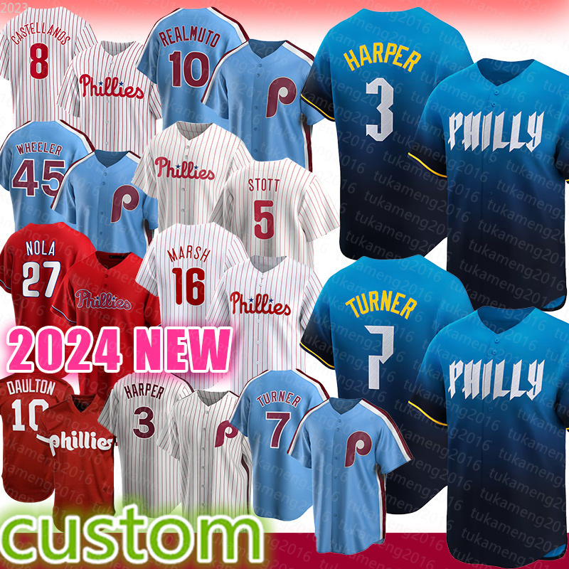 Trea Turner Baseball Jerseys Harper Nick Castellanos J.T. Realmuto Zack Wheeler Bryson Stott Aaron Nola Brandon Marsh Alec Bohm Jose Alvarado Ranger Suarez