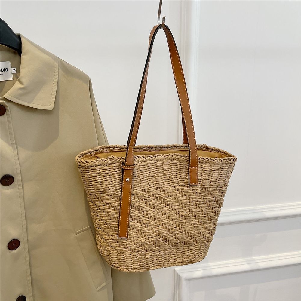 Straw Beach Bag Large Summer Shoulder Bag Woven Underarm Bag Holiday Travel Handbag