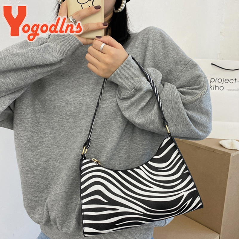 Yogodlns Trendy Cow Pattern Women's Bag PU Leather Shoulder Bag Vintage Armpit Bag Leopard Underarm Bag Lady Handbag