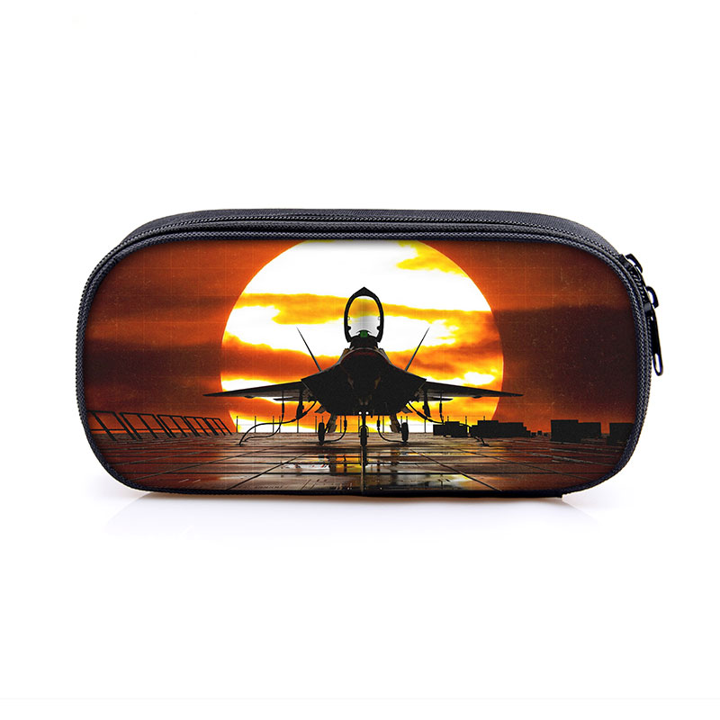 Fighter Plane Battleplane Aircraft Carrier Print Cosmetic Case Pencil Bag Boys Girls Stationary Bags Pencil Box School Case Gift