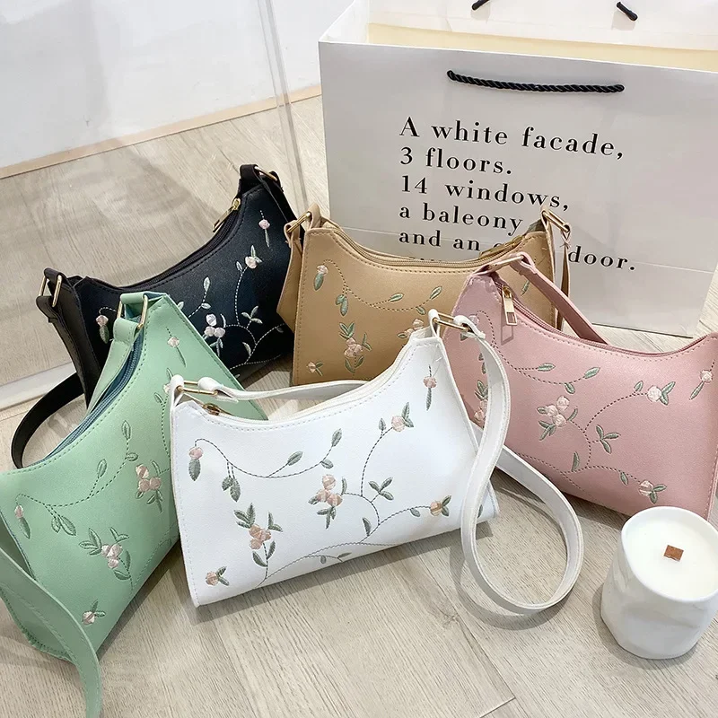 Women's Handbags Fashion Embroidered Underarm Bag Women Mini Matte Leather Shoulder Bags Designer Clutch Messenger Bag Wallets