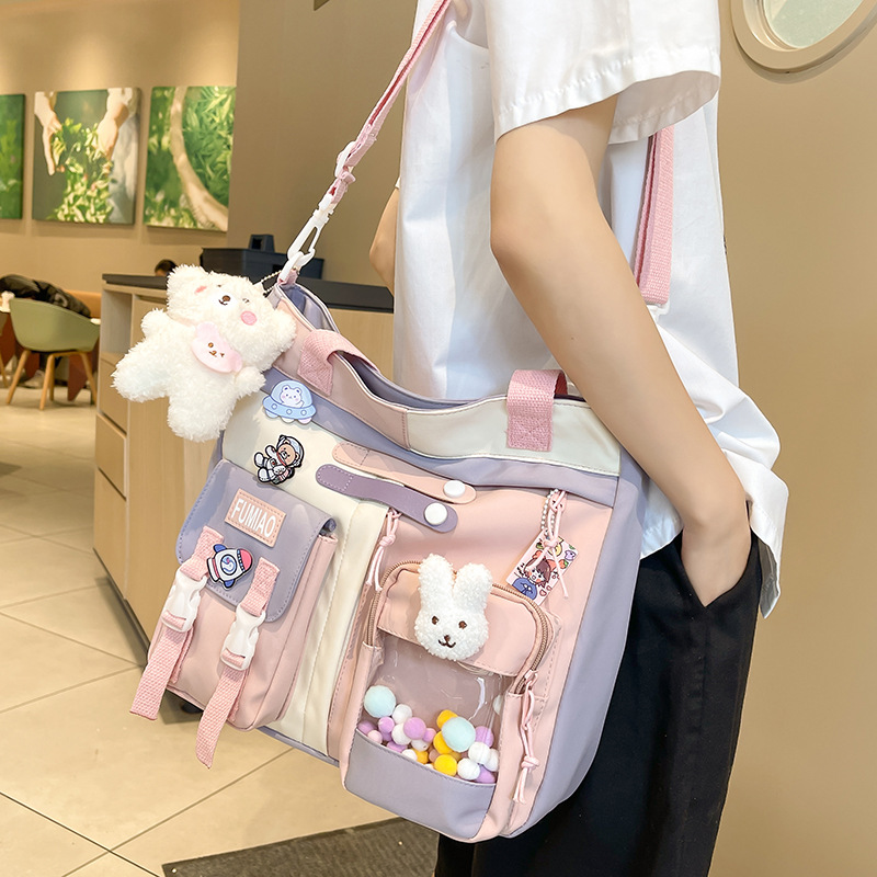 New Sweet Cartoon Women Shoulder Bag Fashion Nylon High Capacity Women Crossbody Bag Causal Patchwork School Bag for Girl